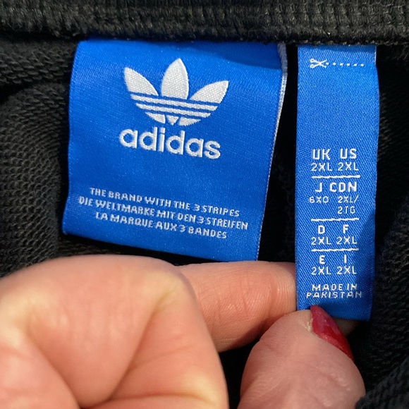 ADIDAS black French terry sweatpants joggers white logo XXL pants - Picture 4 of 5